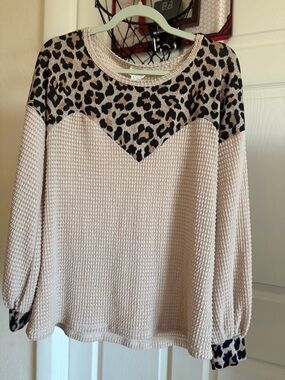 BiBi Beige and Black Leopard Print Knit Top